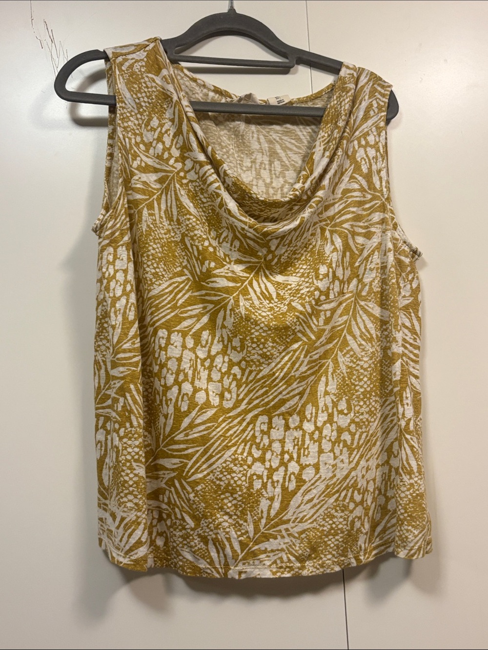 Christian Siriano Mustard and White Draped Neck Camisole 100% Linen L